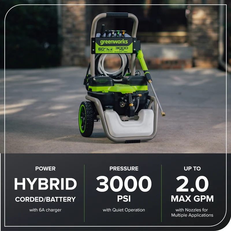 60V/AC Hybrid 3000-PSI 2.0 GPM Electric Pressure Washer (Tool Only)