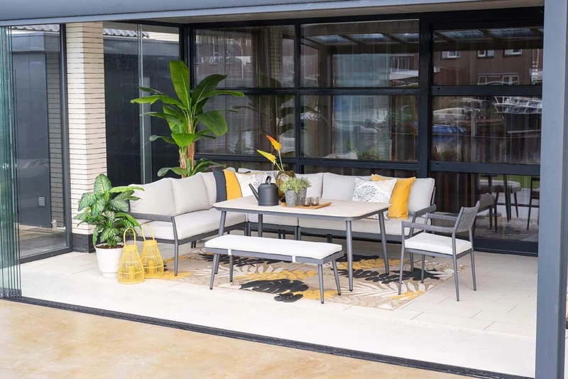 Barcelona lounge-diningset - 5-delig - carbon black - rope dark grey - valley sand