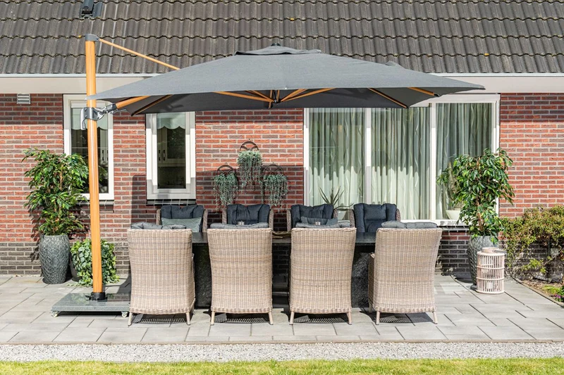 Hawaii Big Pole II parasol - 350x350 cm - light teaklook - royal antraciet