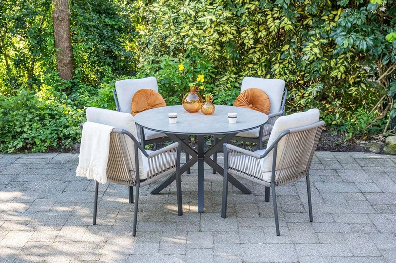 Raxa dining fauteuil - carbon black - rope taupe-valley sand