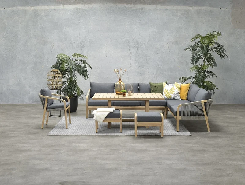 Santos dining fauteuil - acaciahout met white wash - rope donker grijs - mystic grey