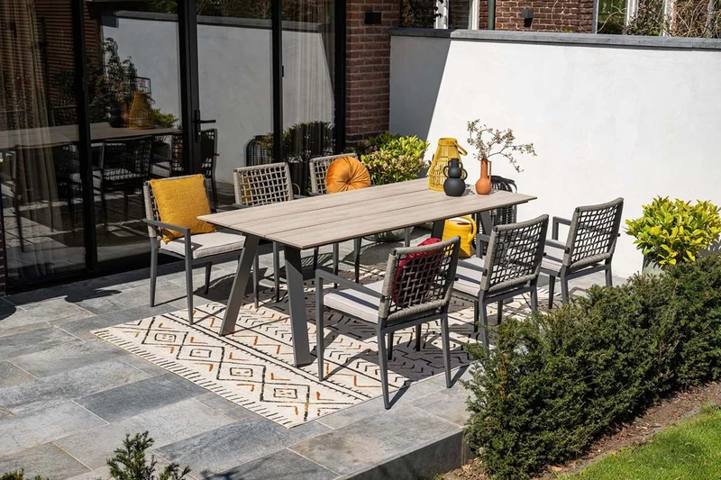 Florance dining fauteuil - carbon black - rope taupe - desert sand
