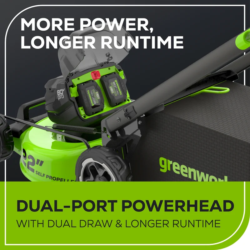 80V 22" Cordless Battery Dual Blade Self-Propelled Lawn Mower: (2) 4.0 Ah Batteries and Rapid Charger, LM2208S
