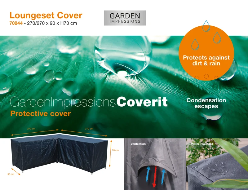 Coverit loungeset L-vorm hoes - 270/270x90xH70 cm
