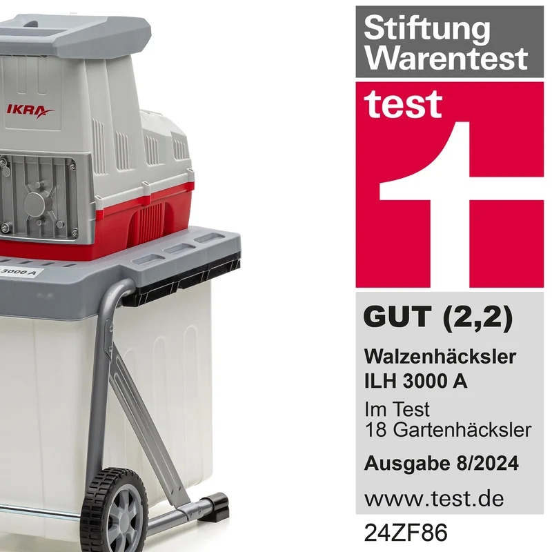IKRA 81002880 Elektro Gartenhäcksler Walzenhäcksler ILH 3000 A, leise robust wartungsarm, Starke 3.000 Watt, Aststärke bis 44mm, 230 V