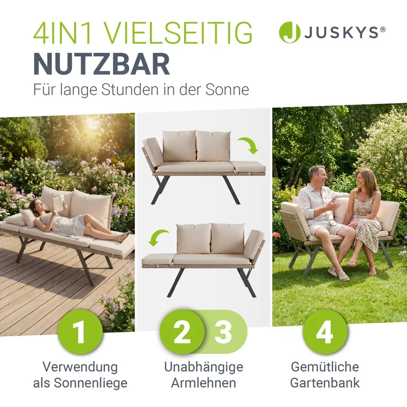 Polyrattan Multifunktionsbank Calvia Schwarz/Grau/Creme