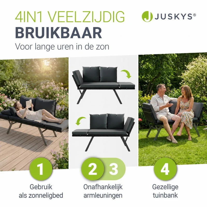 Polyrattan Multifunktionsbank Calvia Schwarz/Grau/Creme