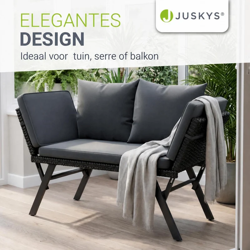 Polyrattan Multifunktionsbank Calvia Schwarz/Grau/Creme