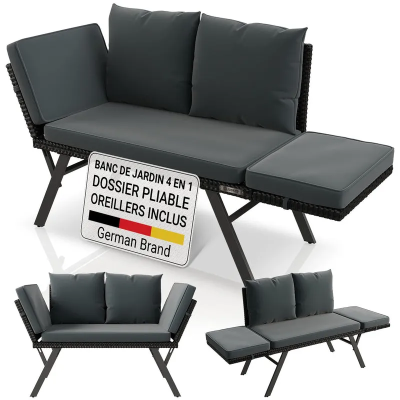 Polyrattan Multifunktionsbank Calvia Schwarz/Grau/Creme