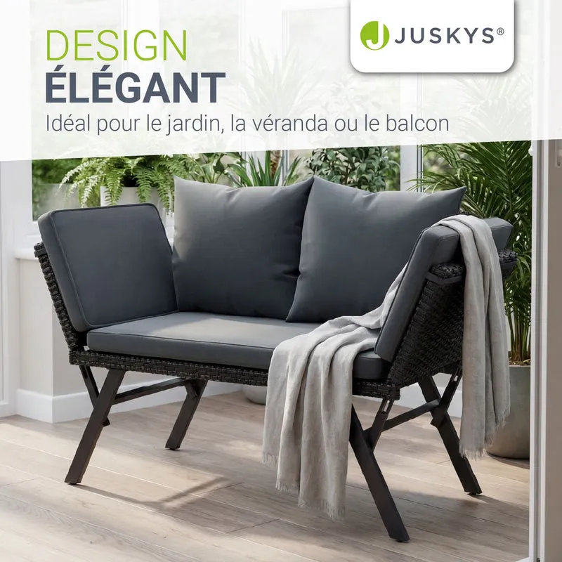 Polyrattan Multifunktionsbank Calvia Schwarz/Grau/Creme