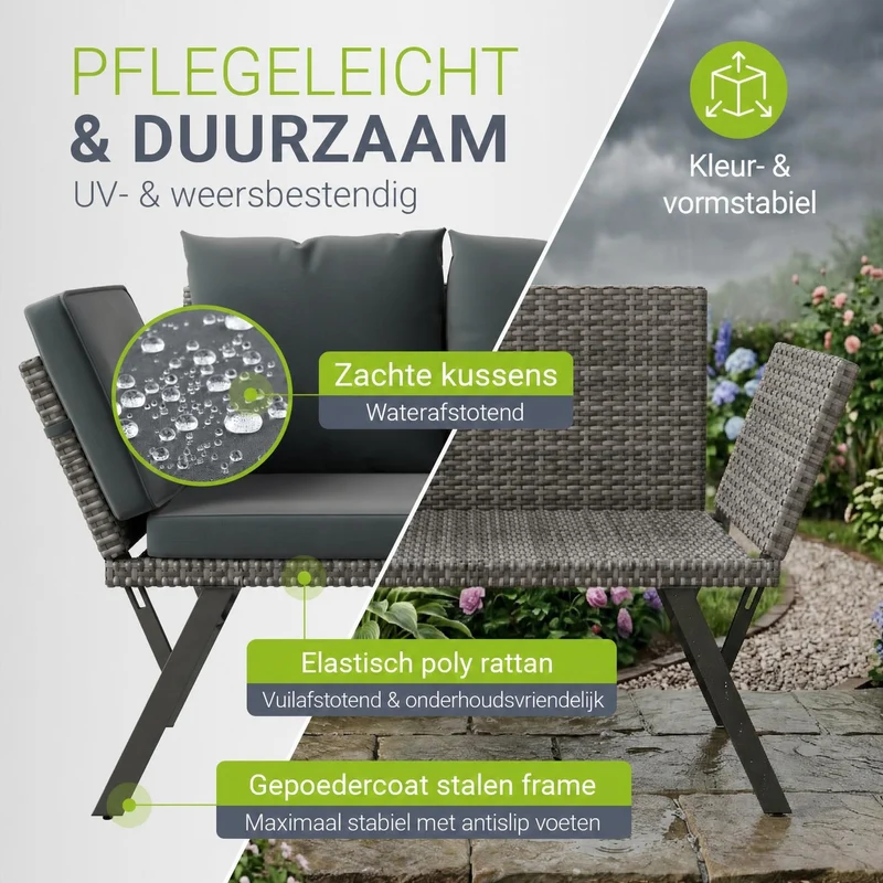 Polyrattan Multifunktionsbank Calvia Schwarz/Grau/Creme
