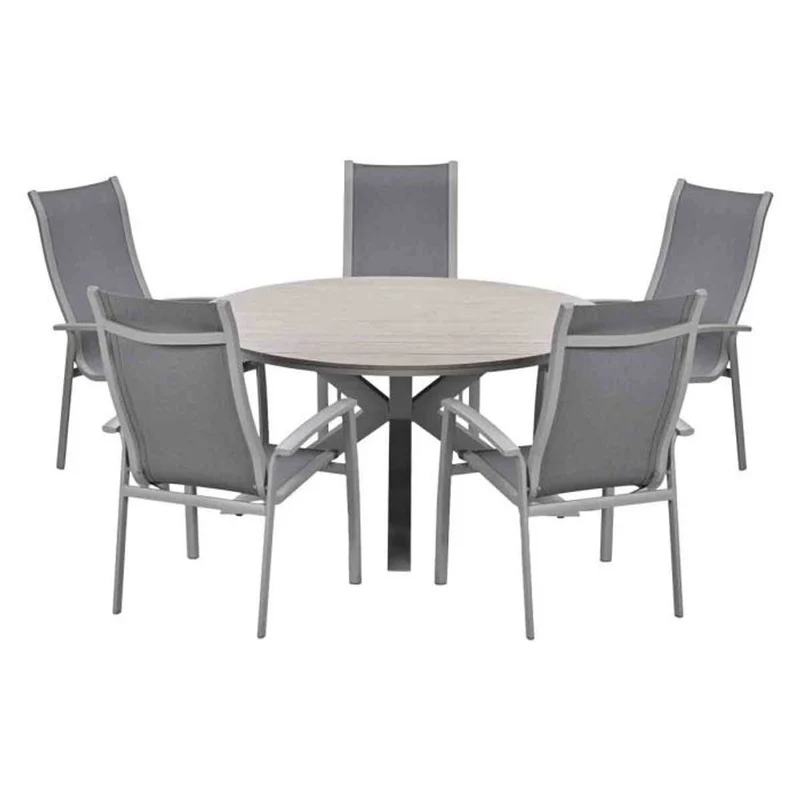 Kyoto tuinset 6-delig Taupe Stapelbaar - Edison ronde tuintafel 148 cm