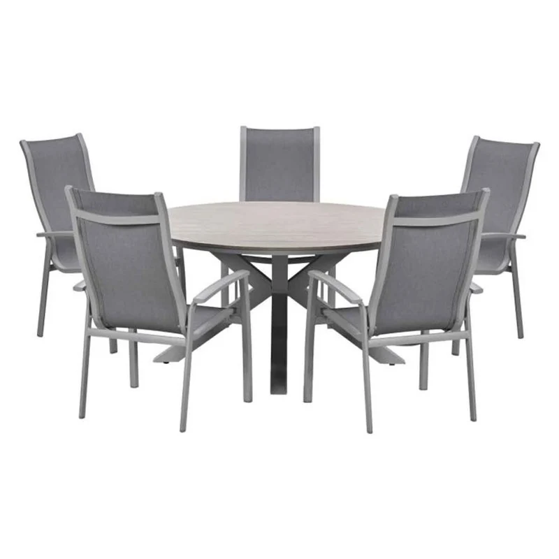 Kyoto tuinset 6-delig Taupe Stapelbaar - Edison ronde tuintafel 148 cm