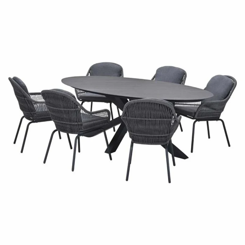 Triton tuinset 7-delig Carbon Black - Scotland dining tafel 230x115 Napoli Grey