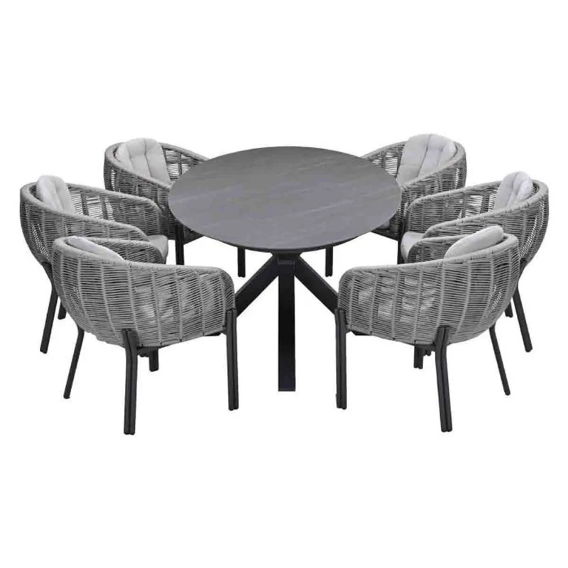 Fiji tuinset 7-delig Aluminium Carbon Black met Scotland tafel Napoli Grey 230x115 cm