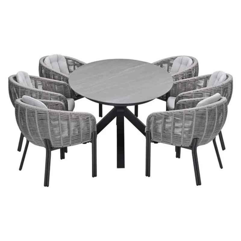 Fiji tuinset 7-delig Aluminium Carbon Black met Scotland tafel Napoli Sand 230x115 cm