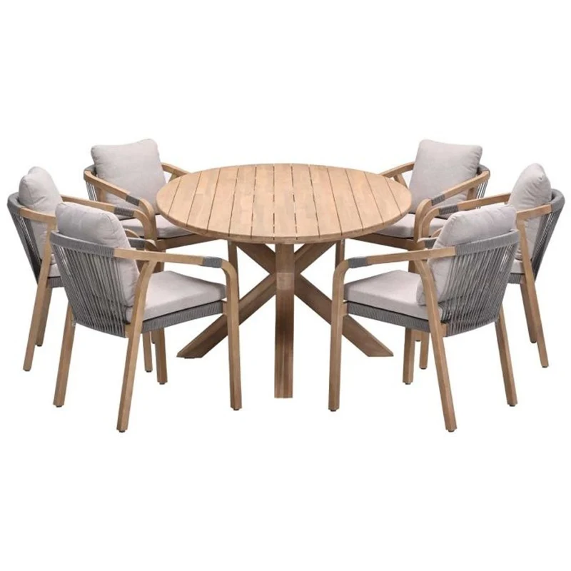 Santos dining tuinset 7-delig Acacia White Wash met Urania tafel ovaal 220x115 cm