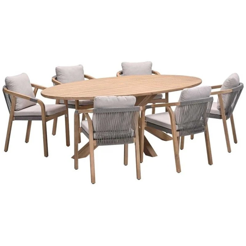 Santos dining tuinset 7-delig Acacia White Wash met Urania tafel ovaal 220x115 cm