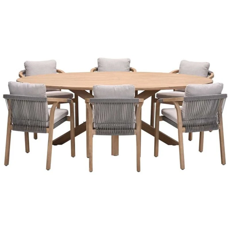 Santos dining tuinset 7-delig Acacia White Wash met Urania tafel ovaal 220x115 cm