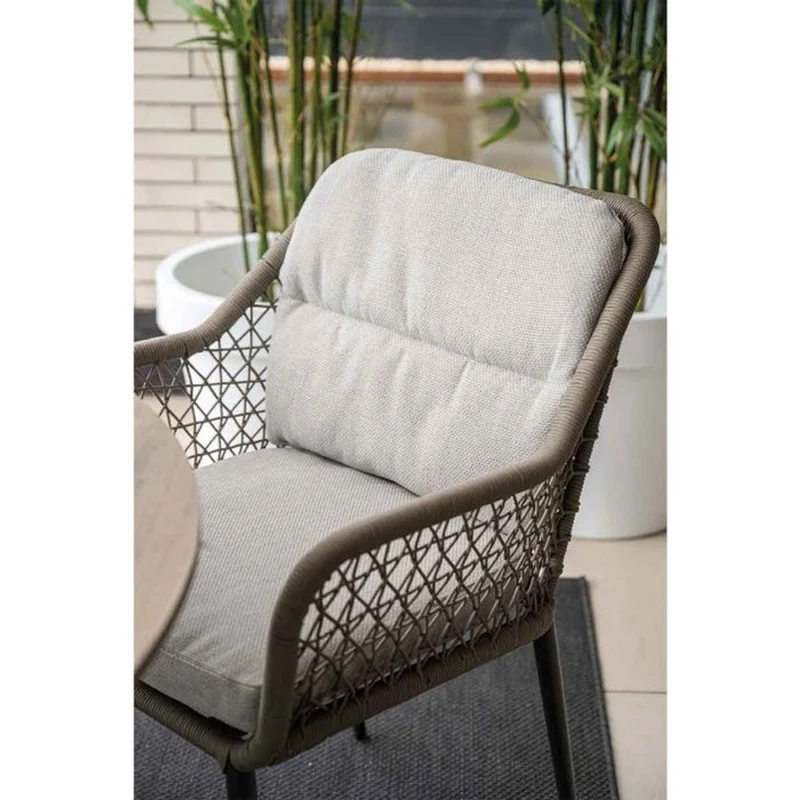 Toledo tuinset 7-delig carbon black rope taupe met Edison tuintafel ovaal 220x115 cm light teak vironwood