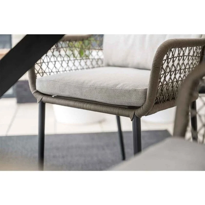 Toledo tuinset 7-delig carbon black rope taupe met Edison tuintafel ovaal 220x115 cm light teak vironwood