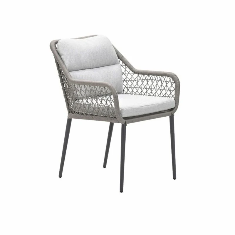 Toledo tuinset 5-delig carbon black rope taupe met Edison tuintafel rond 122 cm light teak vironwood