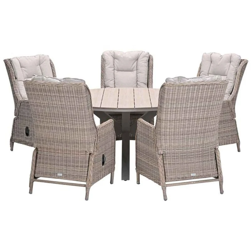Osborne verstelbare tuinset 6-delig vintage willow met Edison tuintafel rond 148 cm light teak vironwood