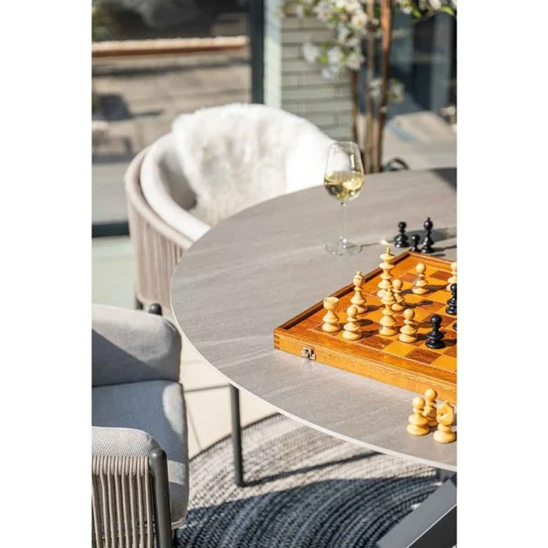 Toulon tuinset 5-delig carbon black met Lowland tuintafel rond 120 cm napoli sand
