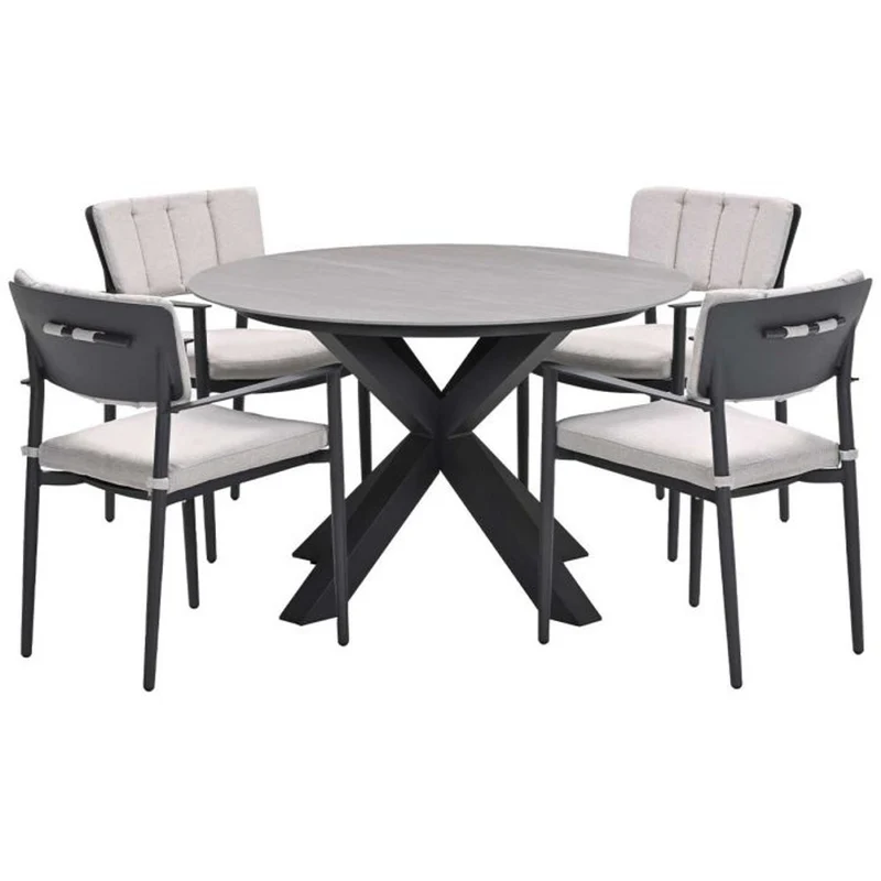 Toulon tuinset 5-delig carbon black met Lowland tuintafel rond 120 cm napoli sand