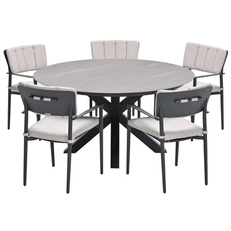 Toulon tuinset 6-delig carbon black met Lowland tuintafel rond 150 cm napoli sand