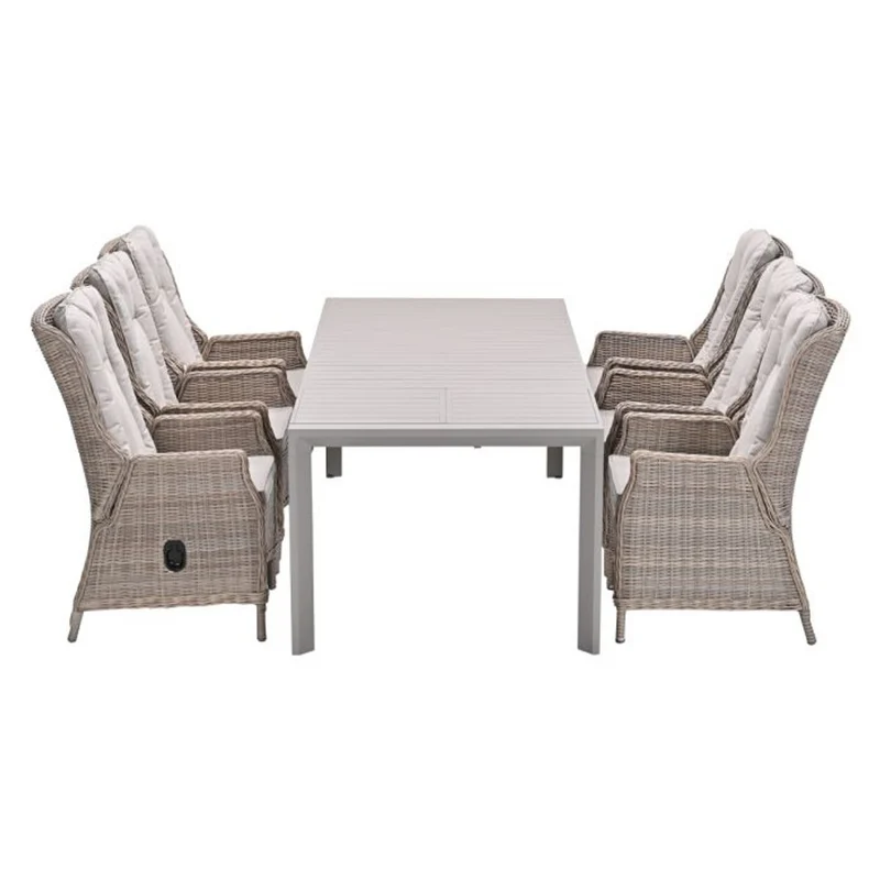 Osborne verstelbare tuinset 7-delig vintage willow met Latina uitschuifbare tuintafel 180/230x100 cm taupe
