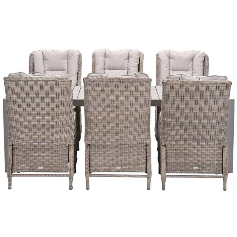 Osborne verstelbare tuinset 7-delig vintage willow met Latina uitschuifbare tuintafel 180/230x100 cm taupe