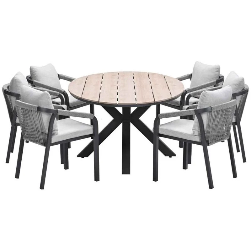 Monti tuinset 7-delig dakar sand met Edison tuintafel ovaal 220x115 cm light teak vironwood