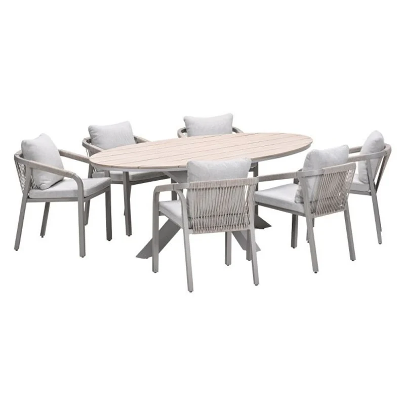 Monti tuinset 7-delig dakar sand met Edison tuintafel ovaal 220x115 cm light teak vironwood