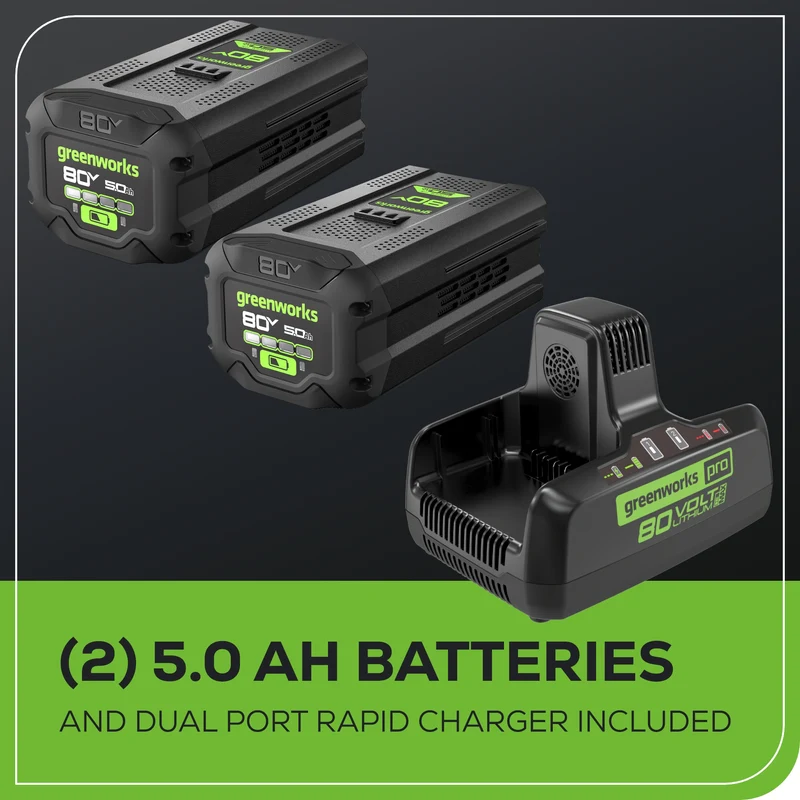 80V 800CFM Cordless Battery Dual-Port Backpack Blower: (2) 5Ah Battery and Dual-Port Rapid Charger