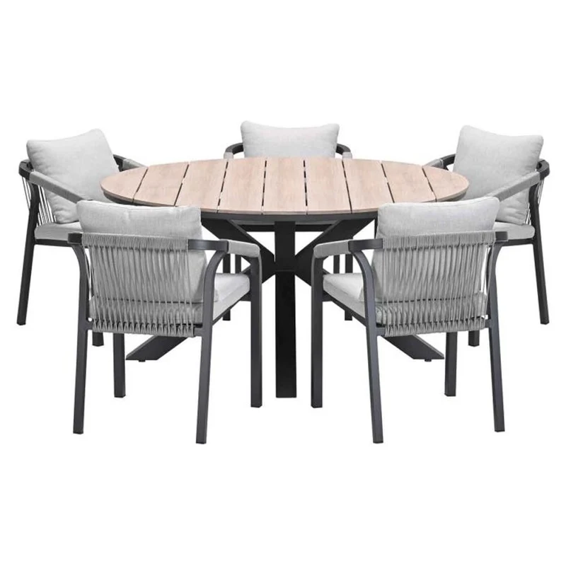 Monti tuinset 6-delig dakar sand met Edison tuintafel rond 148 cm light teak vironwood