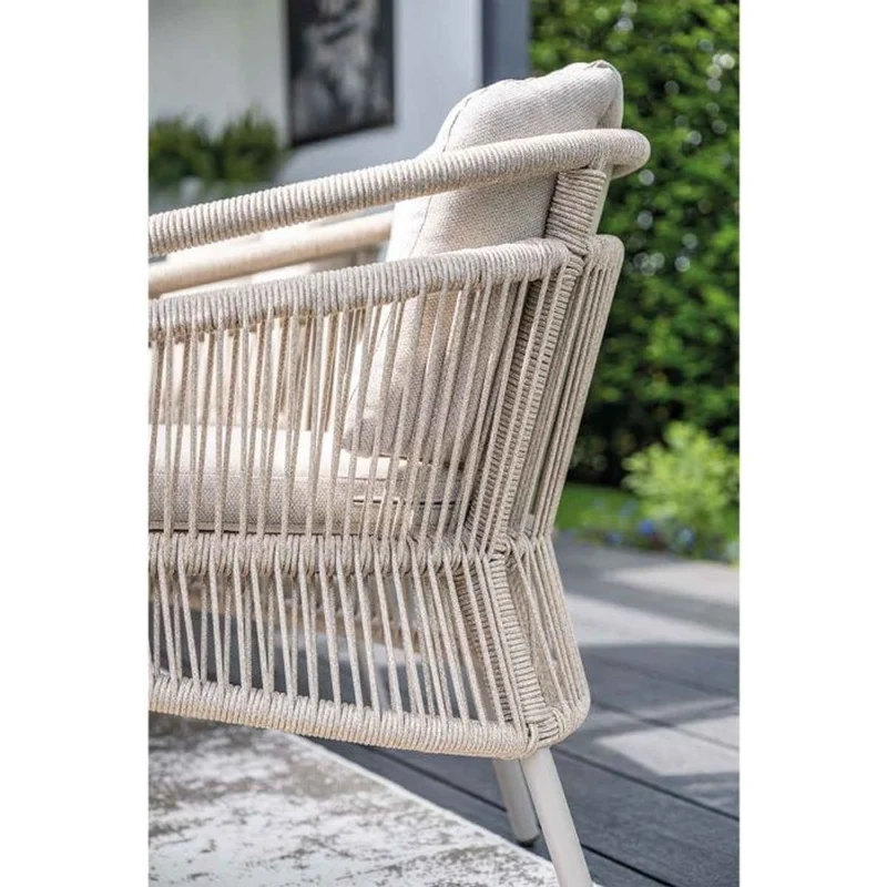 Porto tuinset 7-delig taupe met Edison tuintafel ovaal 220x115 cm light teak vironwood