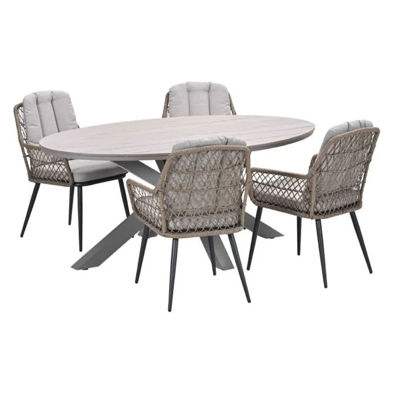 Allasio tuinset 5-delig naturel met Edison tuintafel ovaal 180x115 cm light teak vironwood