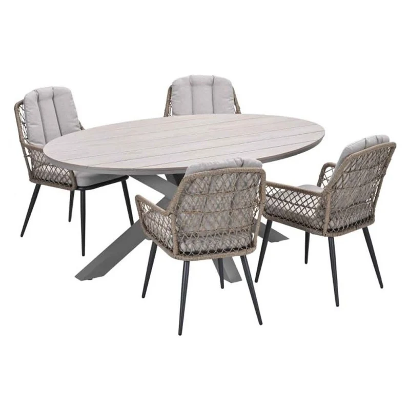 Allasio tuinset 5-delig naturel met Edison tuintafel ovaal 180x115 cm light teak vironwood