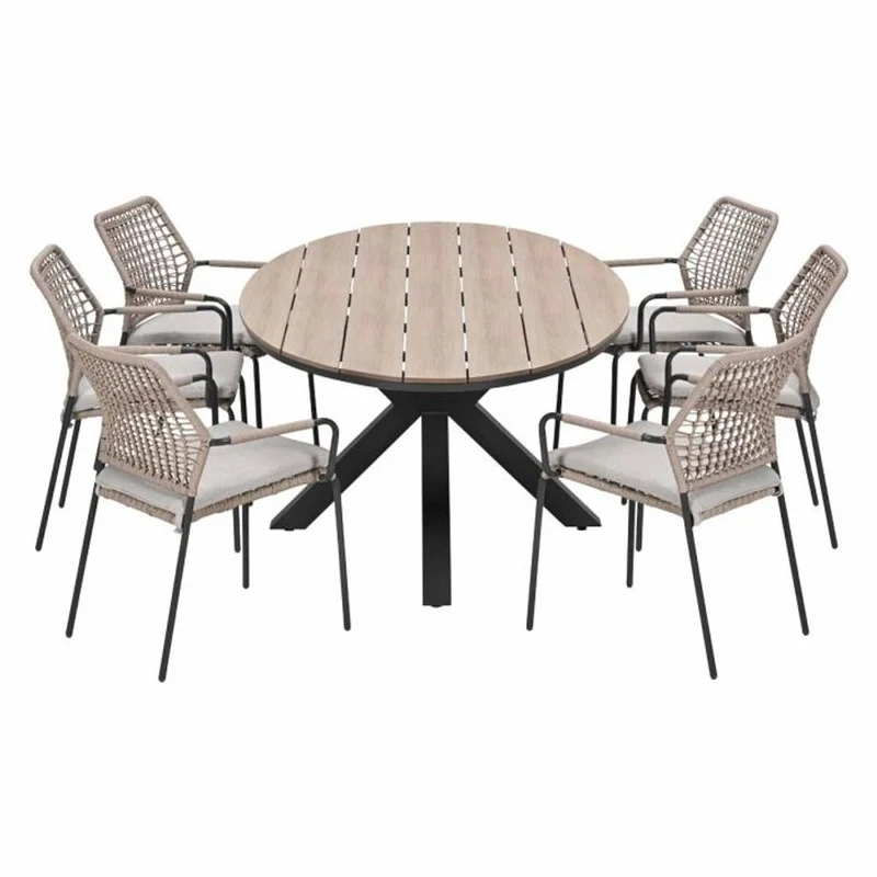 Swifty tuinset 7-delig sand met Edison tuintafel ovaal 220x115 cm bruin vironwood