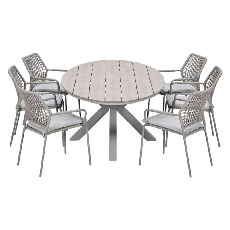 Swifty tuinset 7-delig sand met Edison tuintafel ovaal 220x115 cm bruin vironwood