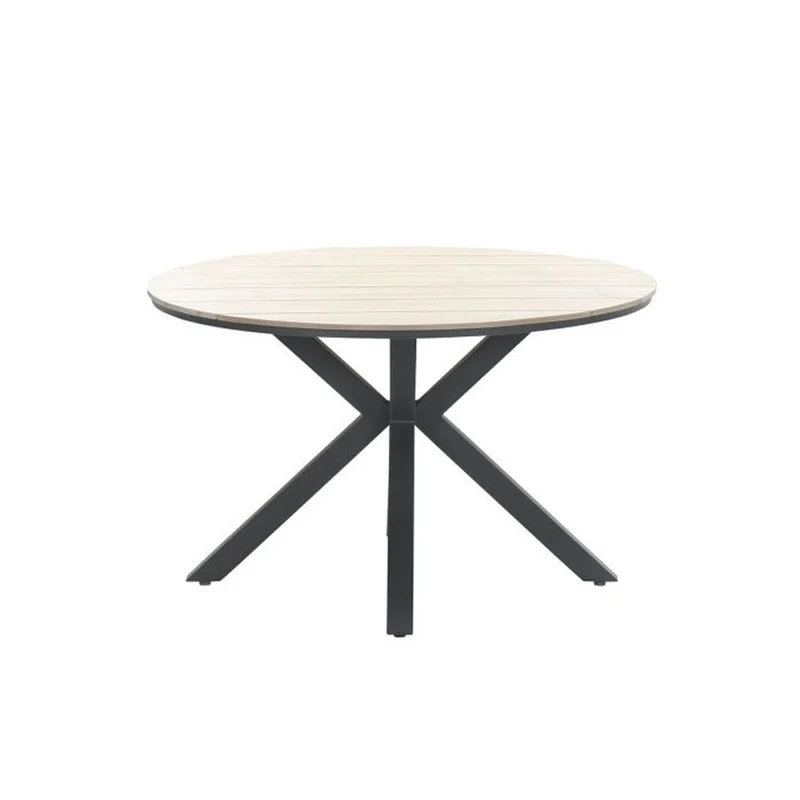 Venice tuinset 5-delig taupe met Edison tuintafel rond 122 cm light teak vironwood
