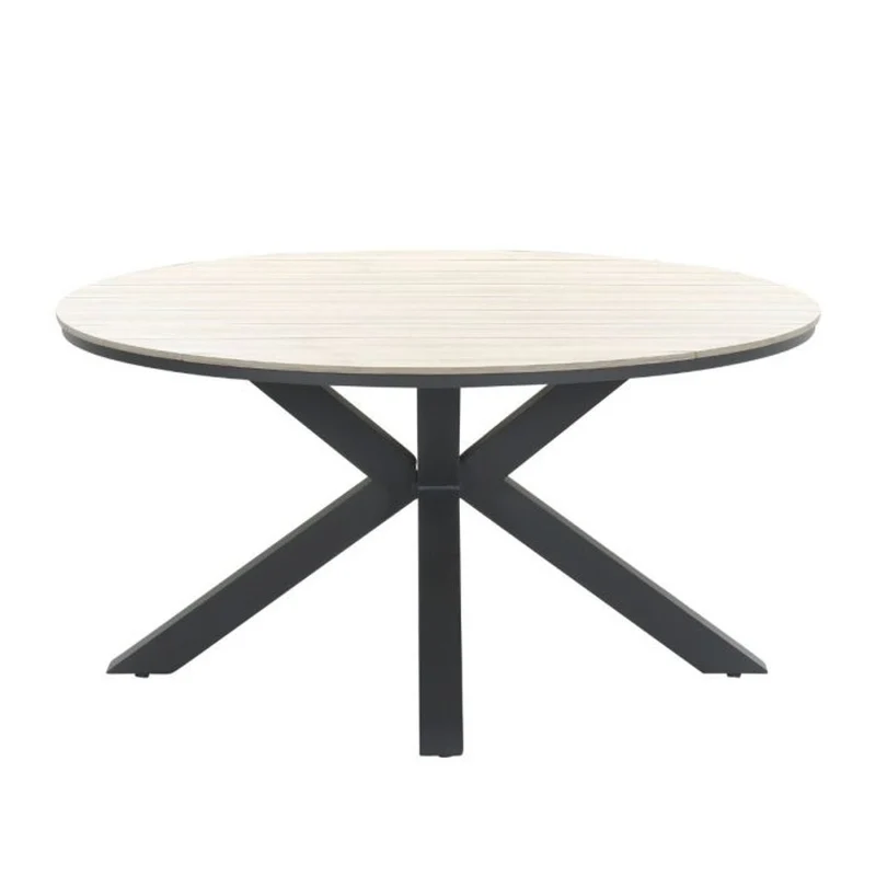 Triton tuinset 6-delig licht grijs met Edison tuintafel rond 148 cm bruin vironwood