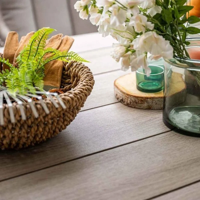 Margriet tuinset 9-delig bruin met Edison tuintafel ovaal 280x140 cm light teak vironwood