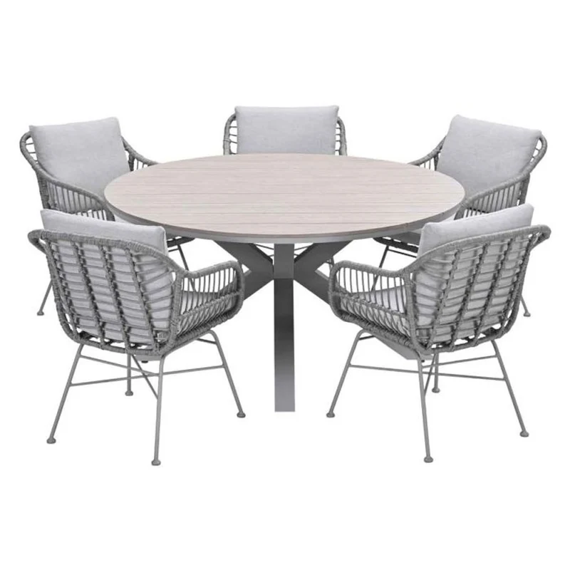 Margriet tuinset 6-delig bruin met Edison tuintafel rond 148 cm light teak vironwood