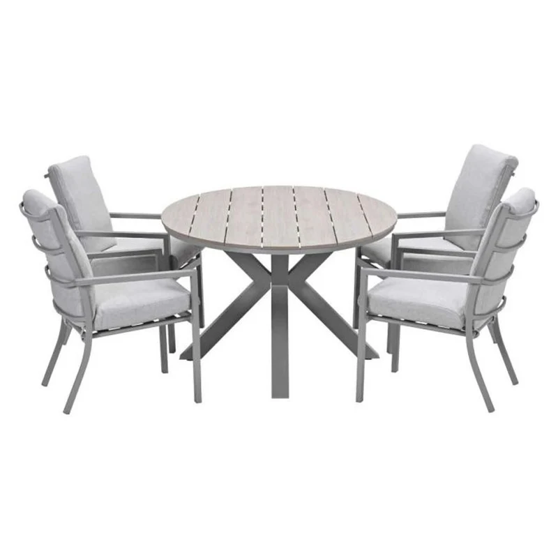 Sergio tuinset 5-delig valley sand met Edison tuintafel ovaal 180x115 cm light teak vironwood