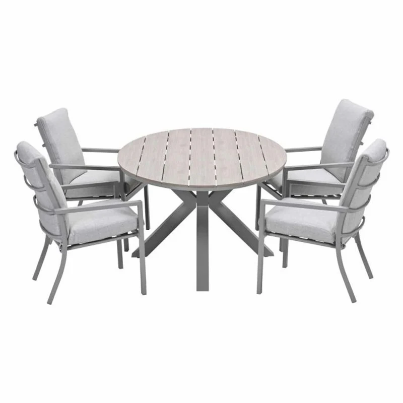 Sergio tuinset 5-delig valley sand met Edison tuintafel ovaal 180x115 cm light teak vironwood
