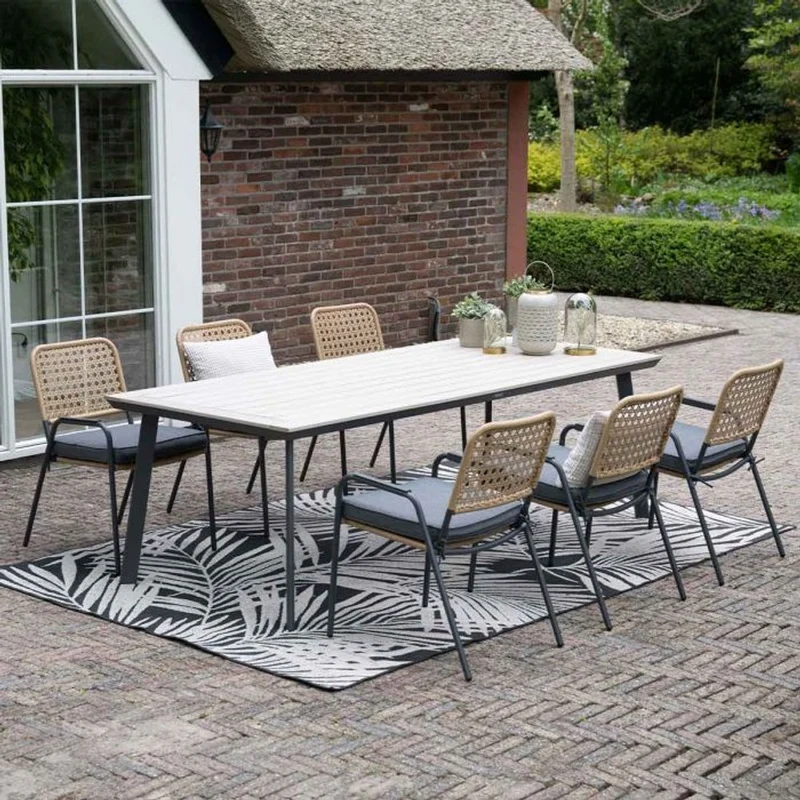 Vigo tuintafel 230x100 cm carbon black light teak - Garden Impressions