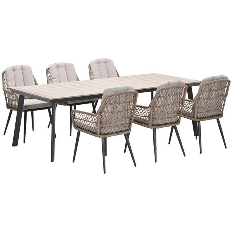 Allasio tuinset 7-delig carbon black met Vigo tuintafel 230x100 cm light teak vironwood