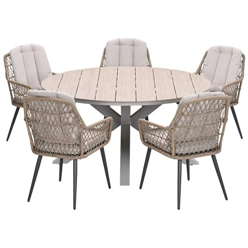 Allasio tuinset 6-delig carbon black met Edison tuintafel rond 148 cm light teak vironwood